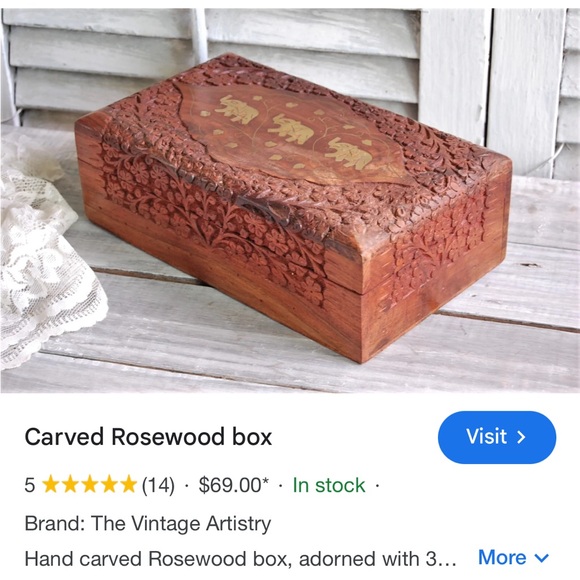 Hand carved Rosewood box, keepsake, treasure box adorned with 3 Elephants - Picture 12 of 12